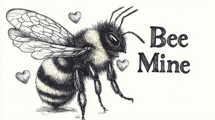 The image features a bee, romantic hearts, and the 'bee mine' text in an illustrated format