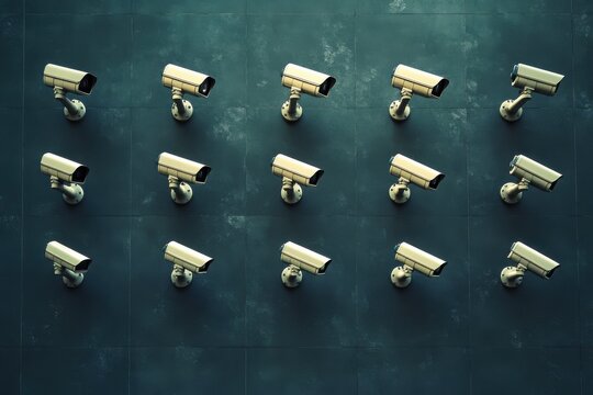 Surveillance Security Cameras Wall Mounted System Modern Design CCTV grid video image watch safety - Powered by Adobe