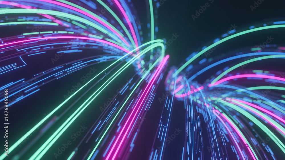 Poster neon fiber optic lines abstract texture background representing speed and technology