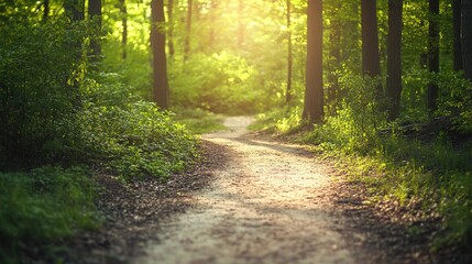 Obraz premium Two paths diverging in a forest, one old and overgrown, the other new and well-maintained, improvement concept, natural ambient light, f/4.0, soft bokeh background --ar 16:9 --v 6.1 --style raw --c 10