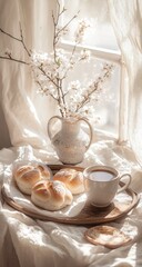Sunny Spring Breakfast Window Scene.