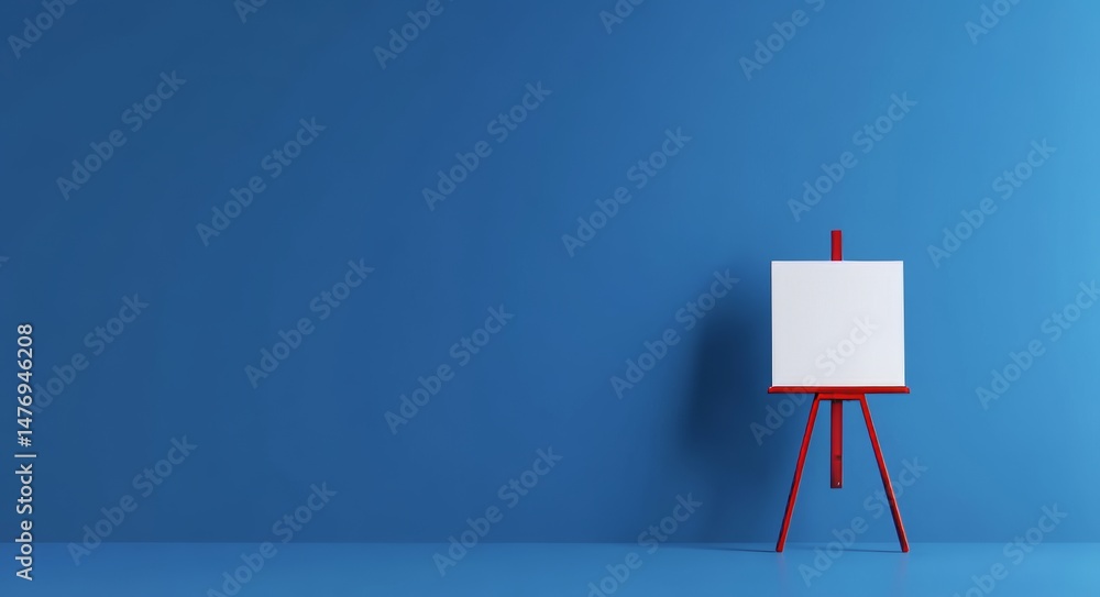 Poster artistic inspiration and creative projects begin with a blank canvas on a red easel