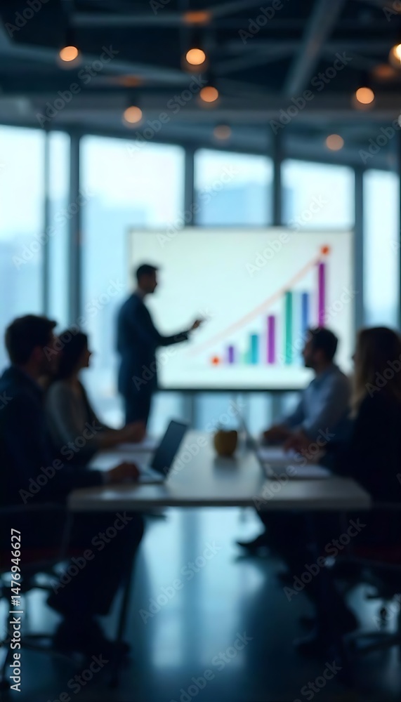 Poster generative ai business presentation with blurred figures and chart