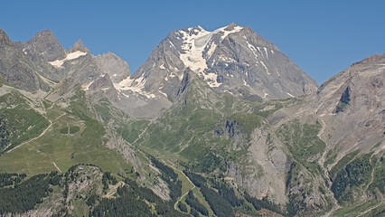 Le Grand Bec , famous granite mountain peak with glacier in the alps in La Vanoise national park,...