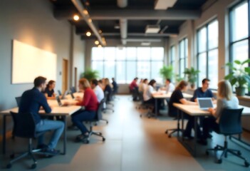 Fototapeta premium Generative AI : Blurred vision of a contemporary collaborative workspace