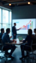 Fototapeta premium Generative AI captures a blurred business meeting presenting growth charts