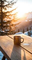 Obraz premium Sunrise Coffee with Mountain View.