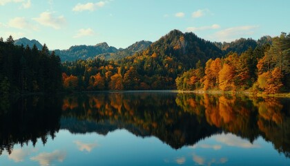 Fototapeta premium Autumn lake, mountain reflection