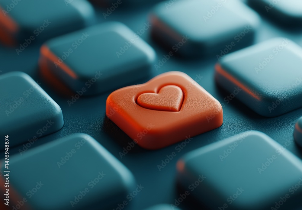 Poster valentine's day design features a simple heart shape on a red button with a contrasting teal backgro
