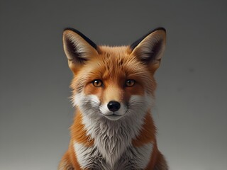 Close up of a fox against a neutral background, showcasing its orange fur, white chest, and focused gaze. Wildlife portrait emphasizing the animals natural beauty.