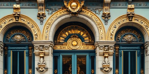 Obraz premium Ornate golden Kaaba door in 3D with intricate engravings and Islamic artistry ideal for spiritual design inspiration religious architectudetail of the facade of the cathedral of saint mary in brussels