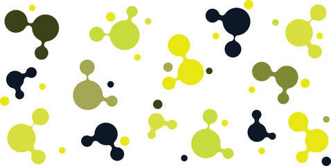 Abstract metaball pattern green, yellow, blue on a white background, Molecule chain, Vector illustration