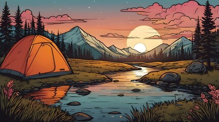 camping at sunset