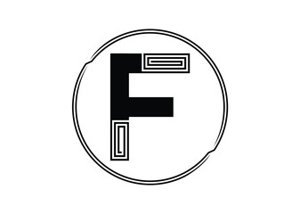 Letter F Logo with Abstract Stripe Line Pattern