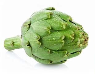 Obraz premium Artichoke with Dew Drops on Isolated White Background