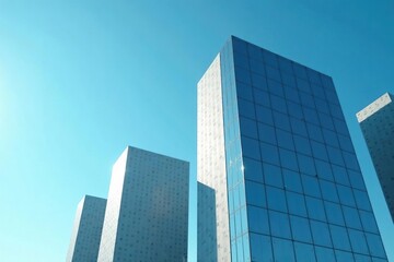 Fototapeta premium Modern office blocks against a clear blue sky Sleek, minimalist architecture , facade, urban, cityscape