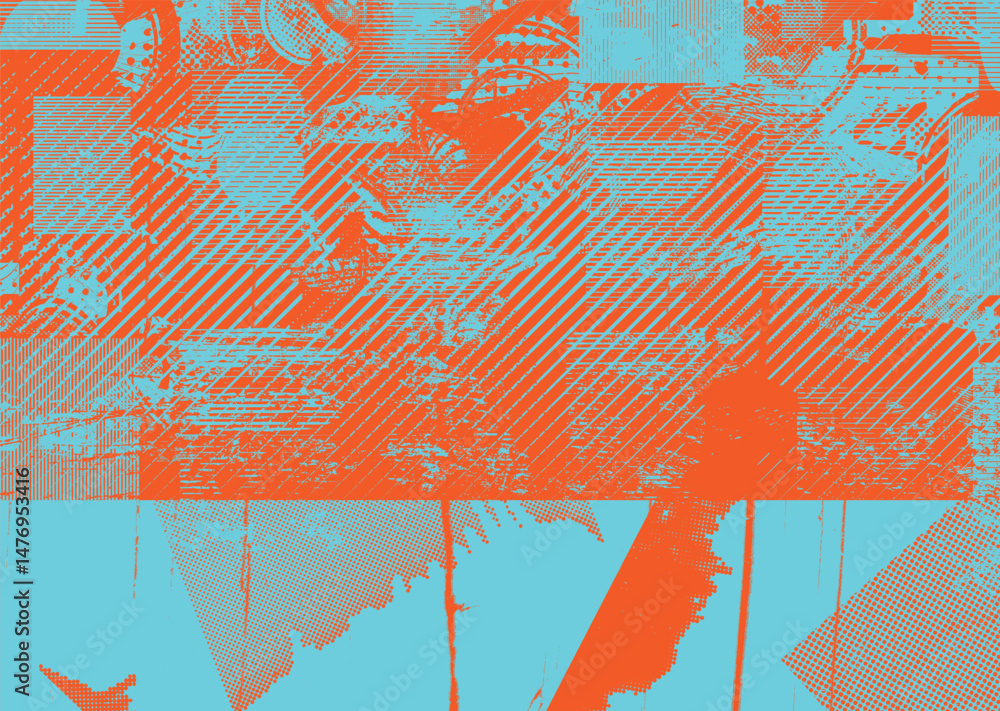 Poster Glitch distorted geometric shape . Noise destroyed logo . Trendy defect error shapes . Glitched frame .Grunge textured . Distressed effect .Vector shapes with a halftone dots screen print texture.