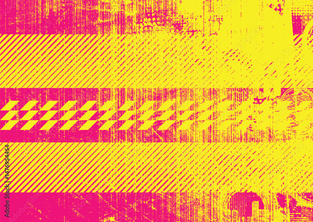 Poster Glitch distorted geometric shape . Noise destroyed logo . Trendy defect error shapes . Glitched frame .Grunge textured . Distressed effect .Vector shapes with a halftone dots screen print texture.