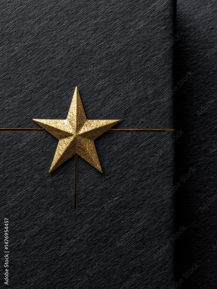 Aufkleber elegant black gift box adorned with a shiny gold star showcasing simplistic luxury in a minimalistic