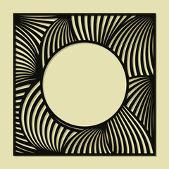 Square frame for photo, mirror, card. Abstract futuristic design with soft waves, geometric lines. Template for plotter laser cutting of paper, wood carving, metal engraving, cnc. Vector illustration.