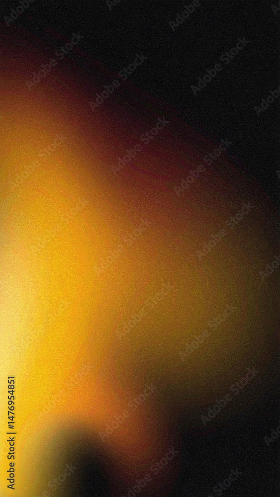 Wall mural abstract blurry gradient orange shape with noise and grain texture on black background