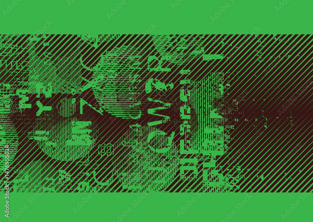 Poster Glitch distorted geometric shape . Noise destroyed logo . Trendy defect error shapes . Glitched frame .Grunge textured . Distressed effect .Vector shapes with a halftone dots screen print texture.