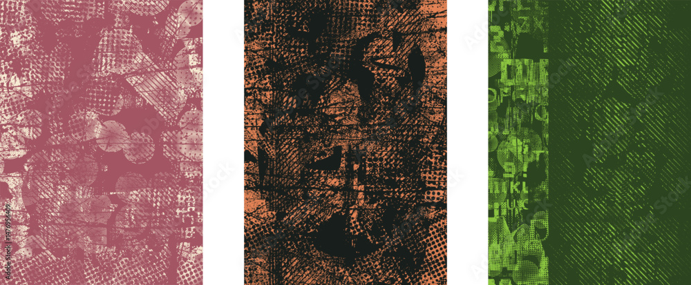 Poster Glitch distorted geometric shape . Noise destroyed logo . Trendy defect error shapes . Glitched frame .Grunge textured . Distressed effect .Vector shapes with a halftone dots screen print texture.