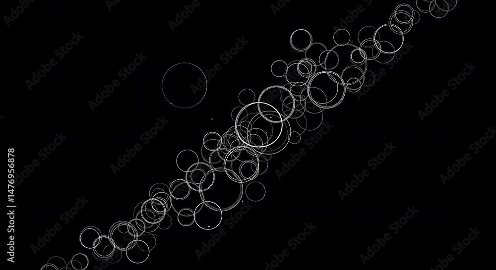 Poster abstract background with floating circles a seamless pattern of white rings on black