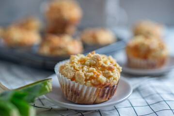 Rhubarb muffin with rhubarb petioles