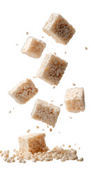 Rice Krispie Treats Falling in the Air on Transparent Background

