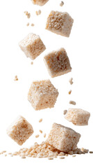 Rice Krispie Treats Falling in the Air on Transparent Background

