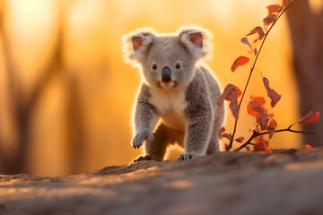 Fototapeta premium Adorable Koala Joey at Sunset in Australian Bush