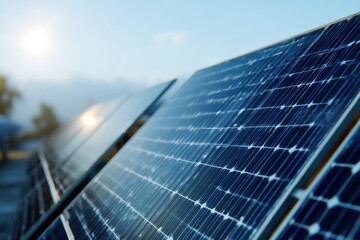 Fototapeta premium Solar panels with renewable energy and clear sky