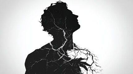 Fototapeta premium Eerie Silhouette of Woman with Broken Neck in Dark Setting