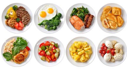 Set of Plates of Food Isolated on Transparent Background

