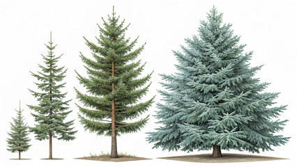 Fototapeta premium Hand-Drawn Watercolor Illustration of Vintage Green Classic Christmas Trees on White Background