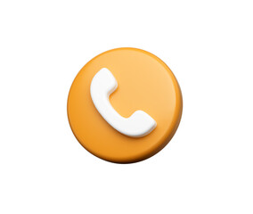 3D Orange button with a white phone icon, symbolizing calls and customer service, 3d illustration