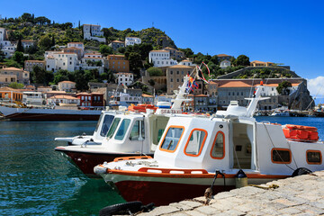 Sea Taxis at the Harbor of Hydra Island, Greece