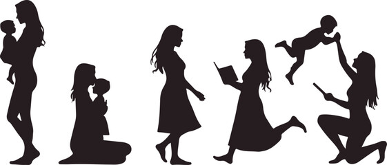 Mother and Children in Silhouette