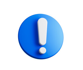 3D Blue icon with a white Exclamation mark for alert, warning or important notice. 3d illustration