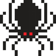 pixel art illustration of black spider
