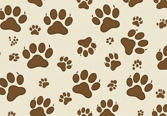 Obraz premium Brown Paw Print Seamless Pattern Background