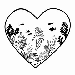 Obraz premium Cute little mermaid underwater animals Vector Art