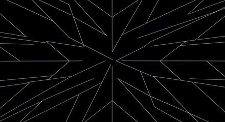 Obraz premium Abstract Geometric Pattern White Lines on Black Background, Starburst Design, Sharp Angles, Symmetrical, Modern Art