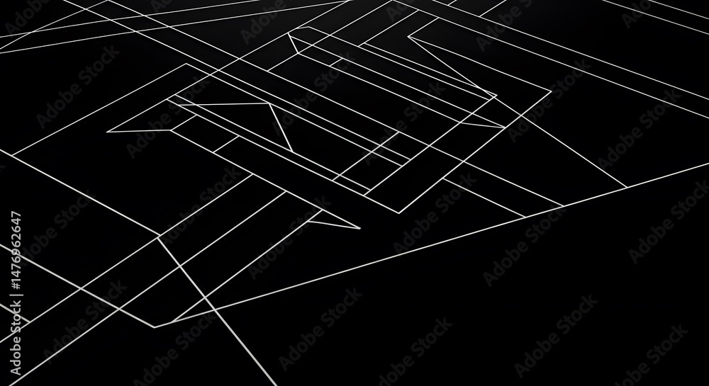 Poster abstract geometric line art intersecting lines and shapes in black and white