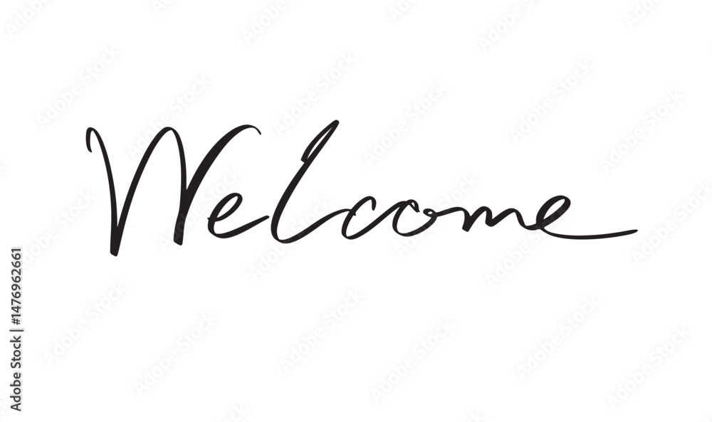 Poster welcome text font calligraphy hand written lettering script black color object icon welcome business