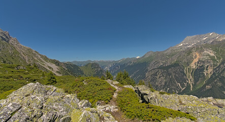 Sunny alpine mountain landscape in La Vanoise, France