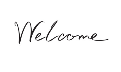 Welcome text font calligraphy hand written lettering script black color object icon welcome business message businesswoman businessman greeting success smiling meeting happy work job welcome congrate