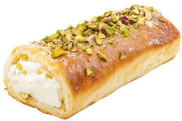 Delicious Pistachio Cream Roll Pastry on transparent background