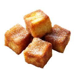 Delicious torrejas or Spanish toast with cinnamon and sugar on a transparent background Concept of traditional dessert, breakfast, and sweet food